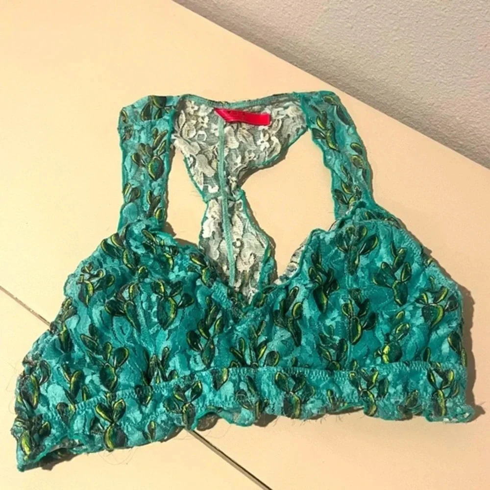 Floral Lace Bralette - Teal and Green